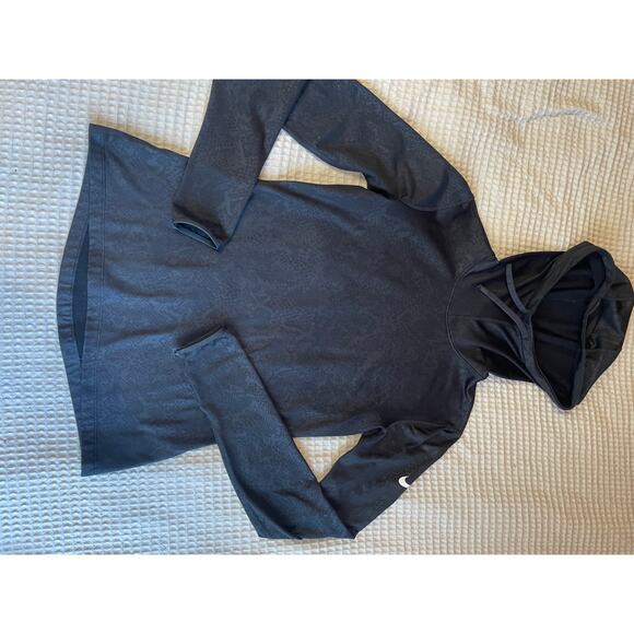 Nike Pro Dri-Fit Fleece Lined Hooded Black Sneak Print Running Hooded Top Medium - Picture 6 of 11